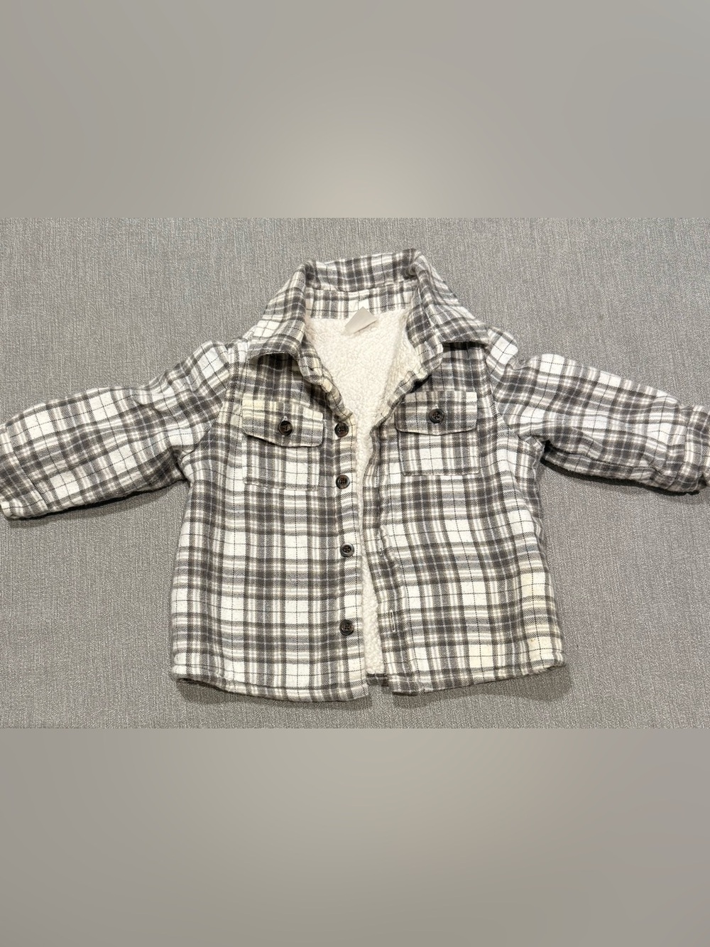 Carter's Gray & White Plaid Sherpa-Lined Button-Down Shirt
